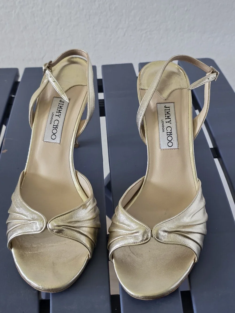 Jimmy Choo Gold Metallic Leather Slingback Sandal Heels Women's US 10 EU 41